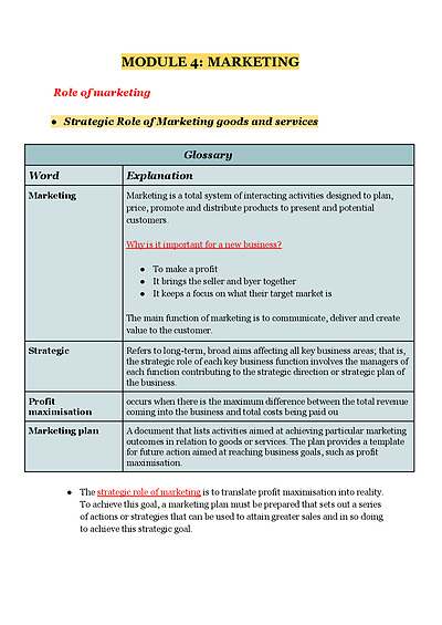 Cover page of MODULE 4: MARKETING IN - DEPTH NOTES