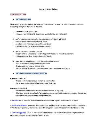 Cover page of Full Legal Crime Notes 
