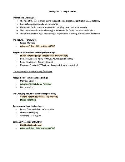Cover page of Family Law Paragraphs (ALL EVIDENCE) 
