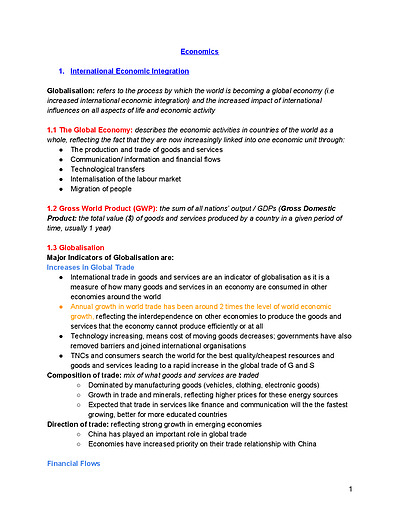 Cover page of 98% ECO HSC EXAM MARK // TOPICS 1 -3 NOTES DETAILED**