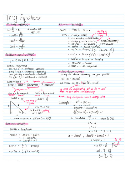 Cover page of Extension 1 Mathematics Year 12 Complete Summary 