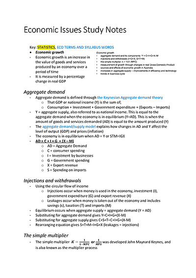 Cover page of HIGH BAND 6 // TOPIC 3 STUDY NOTES: ECONOMIC ISSUES