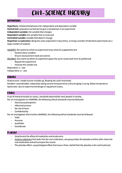 Cover page of Wace human biology notes - UNIT 3