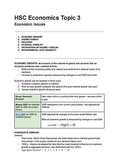 Cover page of HSC Economics Topic 3 - Economic Issues