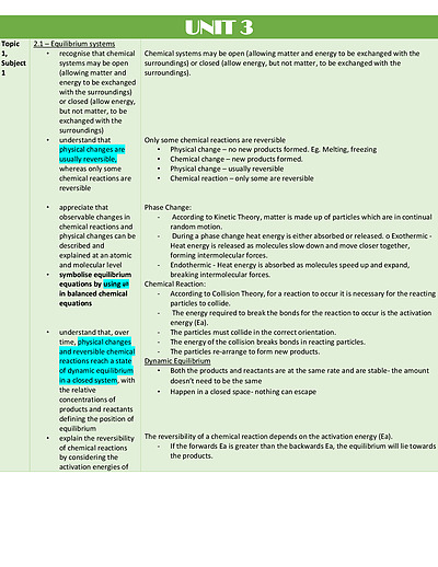 Cover page of Chemistry Unit 3 and 4 Objectives with Notes