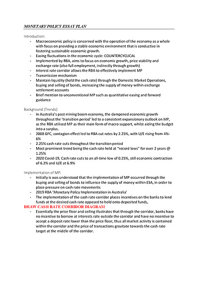 Cover page of HIGH BAND 6 // MONETARY POLICY ESSAY PLAN