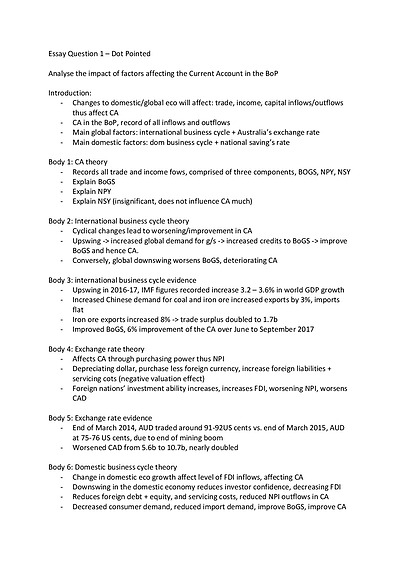 Cover page of STATE RANKING BALANCE OF PAYMENTS (BOP) ESSAY PLAN