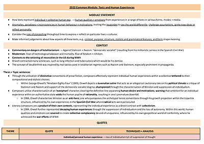 Cover page of COMMON MODULE TEXTS AND HUMAN EXPERIENCES: George Orwell's '1984' Essay Scaffold (BAND 6)