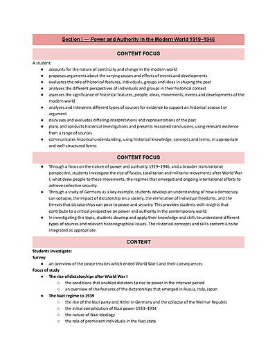 Cover page of CORE STUDY — Power and Authority in the Modern World 1919−1946 FULL SYLLABUS NOTES