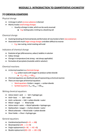 Cover page of MODULE 2: INTRODUCTION TO QUANTITATIVE CHEMISTRY (FULL SYLLABUS NOTES)
