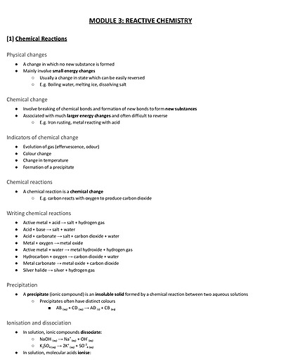 Cover page of MODULE 3: REACTIVE CHEMISTRY (FULL NOTES)