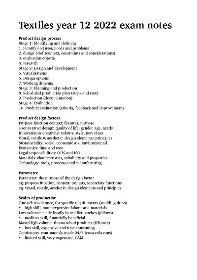 Cover page of 2022 Exam revision for Textiles 
