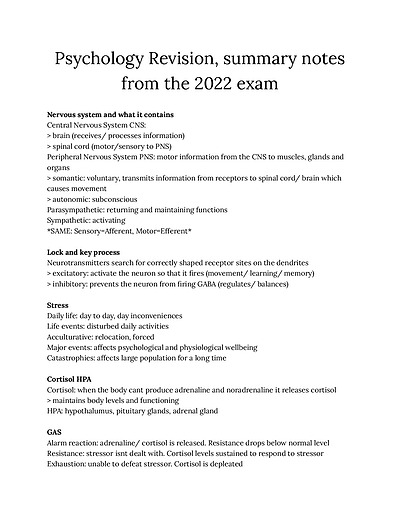 Cover page of Psychology revision from 2022 exam
