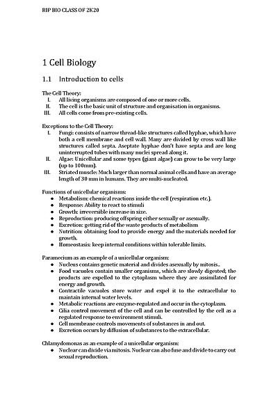 Cover page of Biology HL full notes + option A