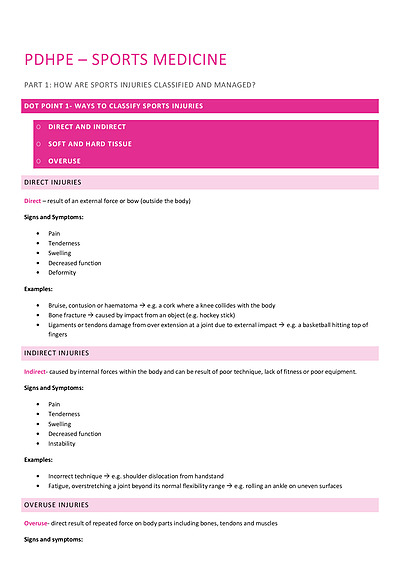 Cover page of PDHPE HSC option 3 - Sports Medicine 