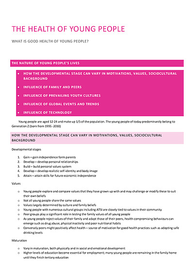 Cover page of HSC Option 1 - The Health of Young People