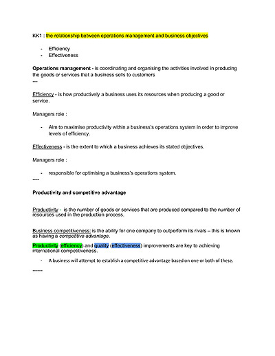 Cover page of Business management notes ( check description to see what it includes) 