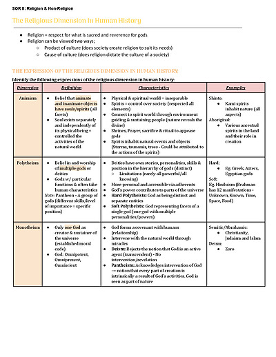 Cover page of HSC BAND 6 SOR NOTES - RELIGION AND NON-RELIGION YEAR 12 HSC NOTES