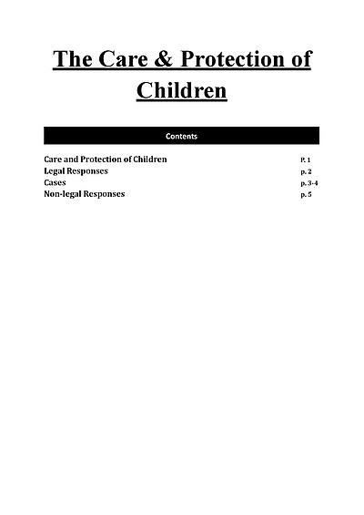 Cover page of HSC Legal Studies The Care and Protection of Children Contemporary Issue Notes/Essay Plan