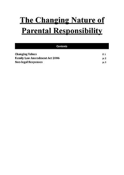 Cover page of HSC Legal Studies The Changing Nature of Parental Responsibility Contemporary Issue Notes/Essay Plan