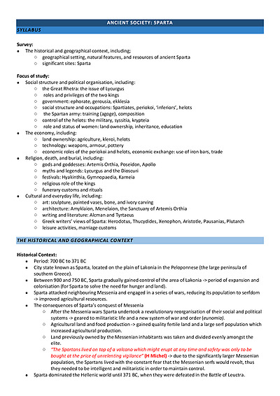 Cover page of Ancient History - Sparta Complete Notes and Evidence