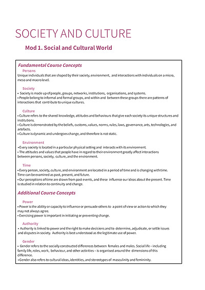 Cover page of Society & Culture - Preliminary Course Notes