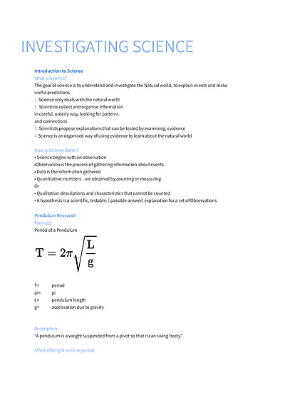 Cover page of Investigating Science - Preliminary Notes (Mod 1.)