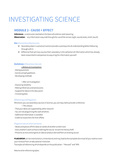 Cover page of Investigating Science - Preliminary Notes (Mod 2)