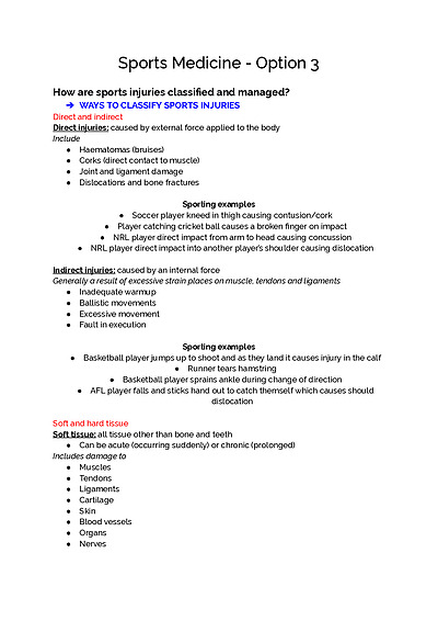 Cover page of Sports Medicine - PDH Year 12 Full Syllabus Notes