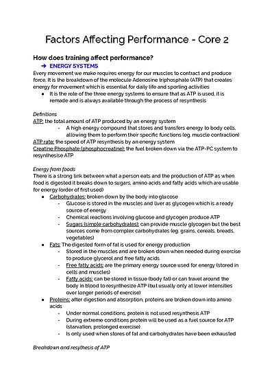 Cover page of Factors Affecting Performance - PDH Year 12 Full Syllabus Notes