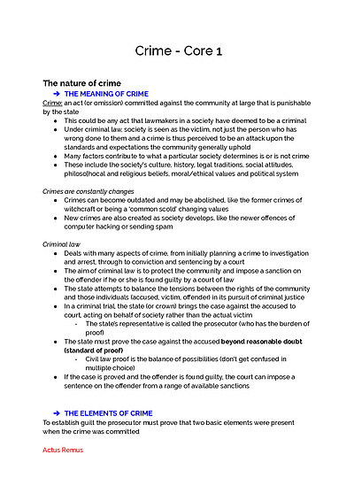 Cover page of Crime - Legal Band 6 Year 12 HSC full syllabus notes