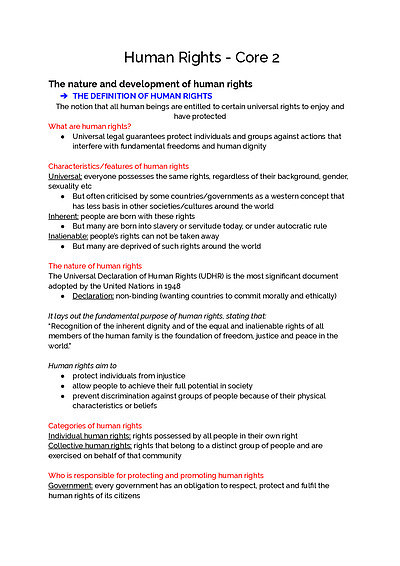 Cover page of Human Rights - Legal Band 6 Year 12 HSC full syllabus notes