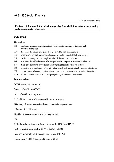 Cover page of HSC NOTES FINANCE