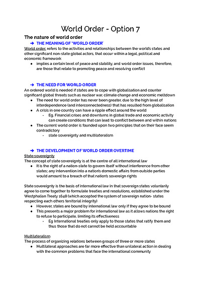 Cover page of World Order - Legal Band 6 Year 12 HSC syllabus notes
