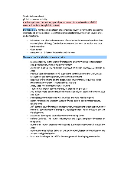Cover page of HSC GEOGRAPHY PEOPLE AND ECONOMIC ACTIVITY NOTES