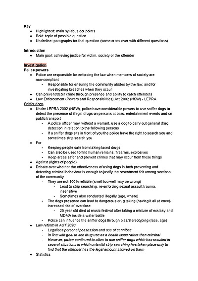 Cover page of Crime - Legal Year 12 Band 6 HSC planned paragraphs