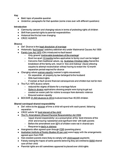 Cover page of Family Law - Legal Band 6 Year 12 HSC planned paragraphs