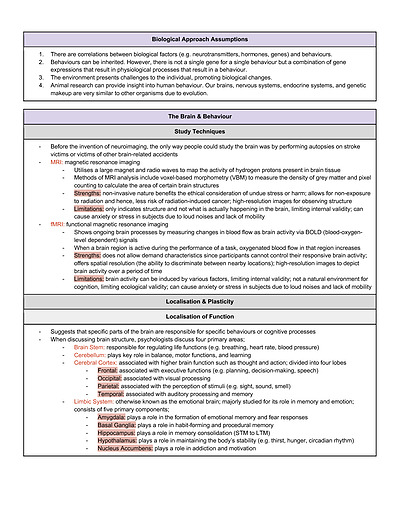 Cover page of IB Psychology HL 2021-2022: Biological Approach Notes