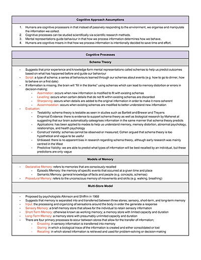 Cover page of IB Psychology HL 2021-2022: Cognitive Approach Notes