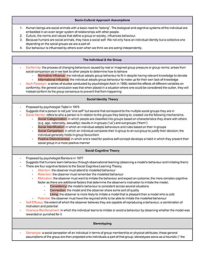 Cover page of IB Psychology HL 2021-2022: Socio-Cultural Approach Notes