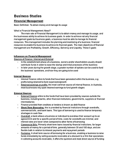 Cover page of 2022 Band 6 HSC Business Studies Notes 