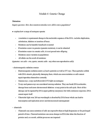 Cover page of HSC Biology genetic change - full syllabus study notes