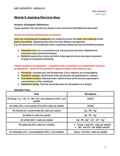Cover page of HSC Chemistry - Module 8 Notes 