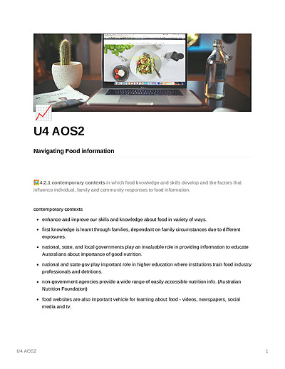 Cover page of Unit 4 Area of Study 2 - Navigating Food Information 