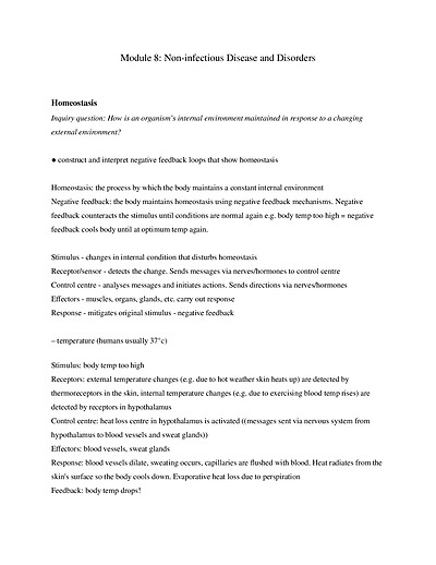 Cover page of HSC Biology non-infectious disease - full syllabus study notes