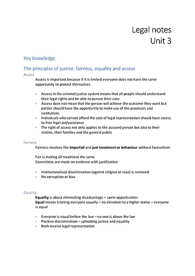 Cover page of VCE Legal Studies UNIT 3/4 Notes 