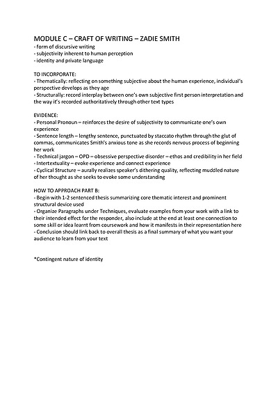 Cover page of BAND 6 Module C NOTES (used Zadie Smith)