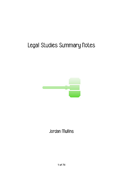 Cover page of Legal Studies 3/4 Notes (check description to see what's included)