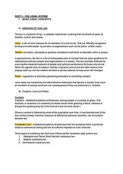 Cover page of Year 11, Part 1: The Legal System - Entire Notes