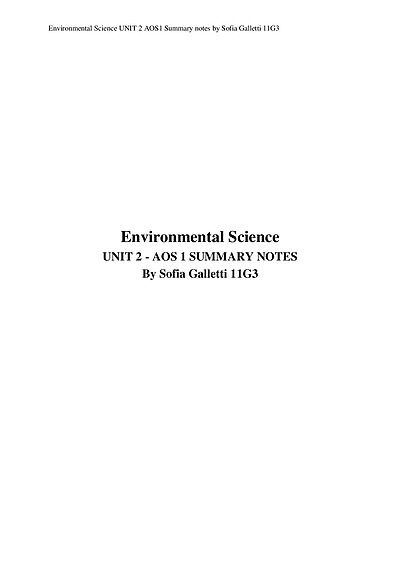 Cover page of ENVIRONMENTAL SCIENCE NOTES UNIT 2 AOS 1 NOTES